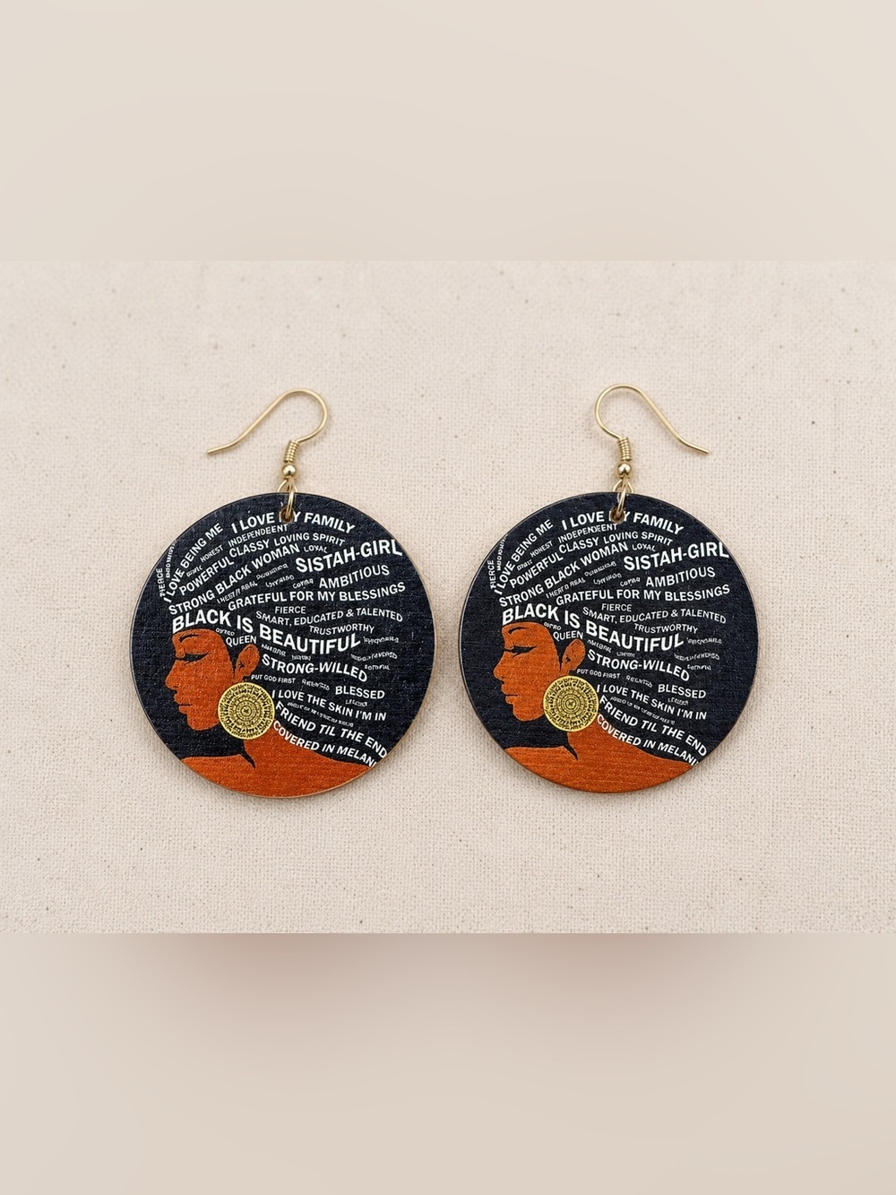 Affirmation Round Drop Earrings in Black & Orange